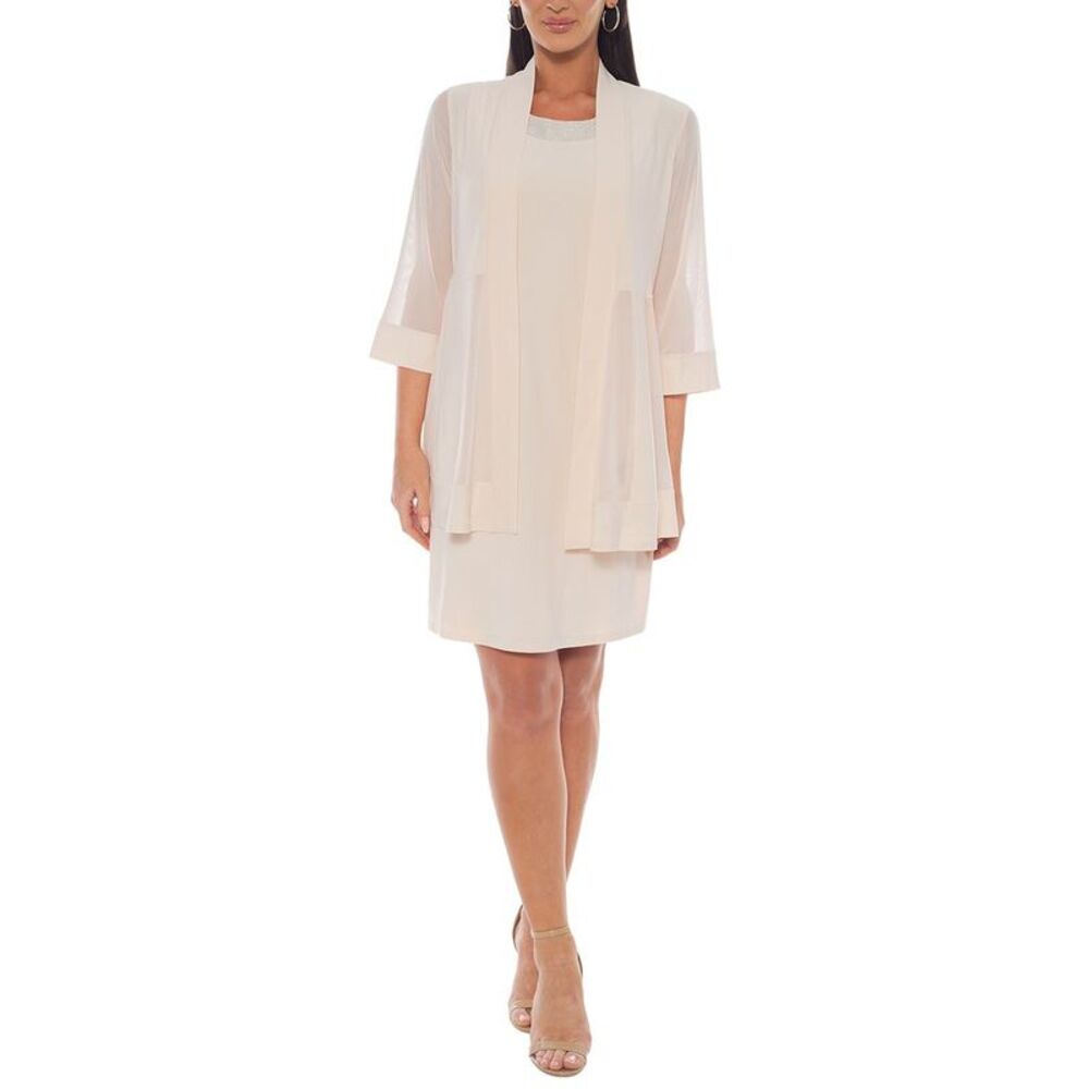 Marina Womens  Beaded Neck Mini Dress, Tan
